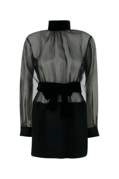 Dolce & Gabbana High Collar Long Sleeve Dress In Multicolor