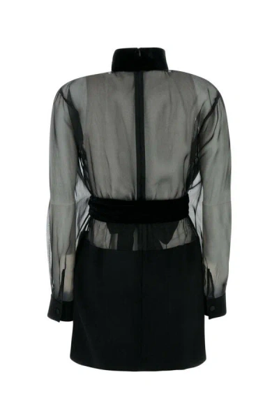 Dolce & Gabbana High Collar Long Sleeve Dress In Multicolor