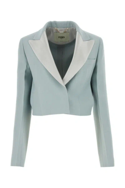 Fendi Powder Blue Wool Blend Blazer In Blue