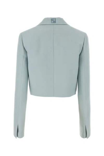 Fendi Powder Blue Wool Blend Blazer In Blue