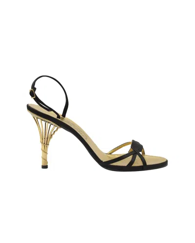 Ferragamo Creations Calipso 1956 Satin-trimmed Metallic Leather Sandals In Black