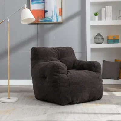 Streamdale Furniture Streamdale Soft Tufted Foam Bean Bag Chair With Teddy Fabric Dark Gray