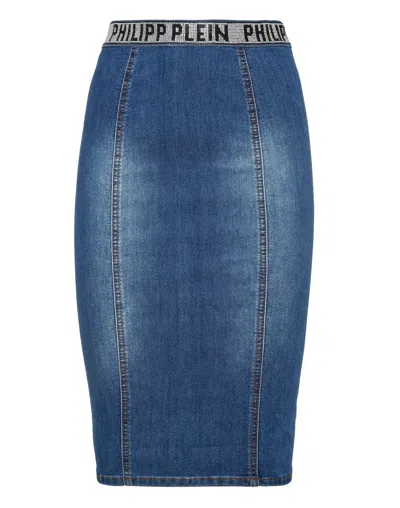 Philipp Plein Super Stretch Denim Pencil Skirt In Multi