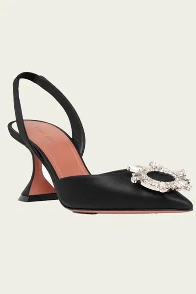 Amina Muaddi Begum Sling 70 Crystal Embellished Black Leather Pumps