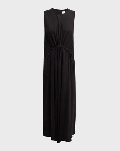 Foemina Ida Sleeveless Cotton Seersucker Midi Dress In Black