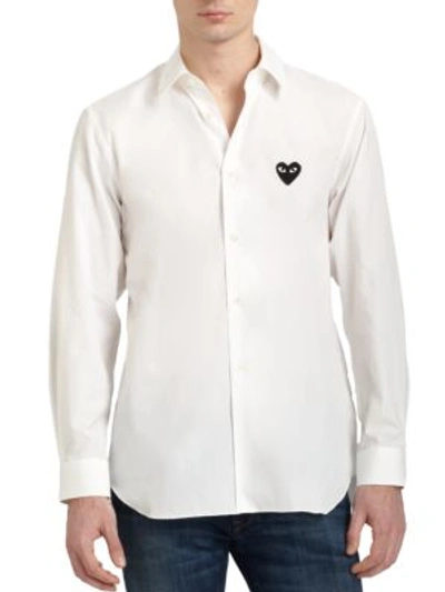 Shop Comme Des Garçons Play Woven Cotton Sportshirt In White
