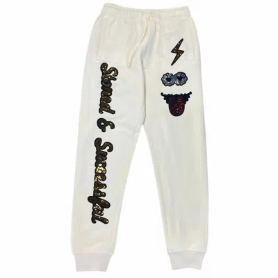Roku Studio Men's Rhinestone Stoned Joggers In Eggshell In White