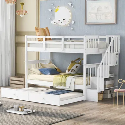 Streamdale Furniture Streamdale Stairway Twin-over-twin Bunk Bed With Twin Size Trundle For Bedroom