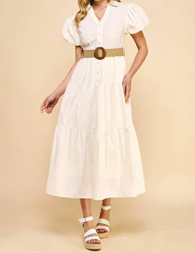 Pinch Button Down Belted Maxi Dress In Cream In White