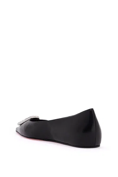 Amina Muaddi Leather Camelia Ballet Flats With Jewel Buckle In Black