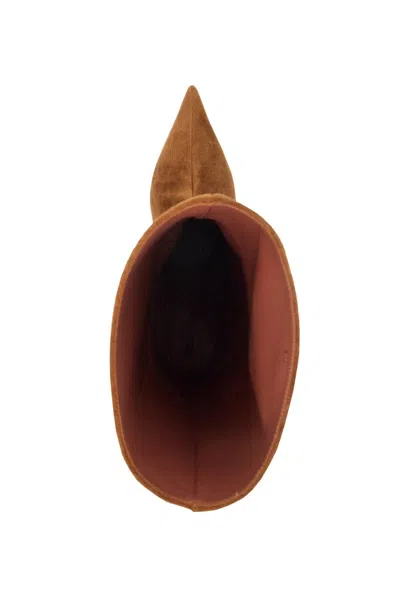 Amina Muaddi 60mm Fiona Pointed-toe Suede Boots In Brown