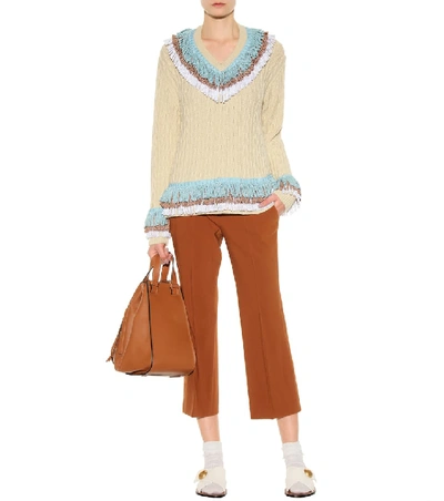 Shop Hillier Bartley Embellished Cashmere And Cotton Sweater In Beige