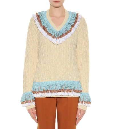 Shop Hillier Bartley Embellished Cashmere And Cotton Sweater In Beige