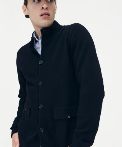 Naadam Luxe Cashmere High Neck Cardigan In Dark Navy