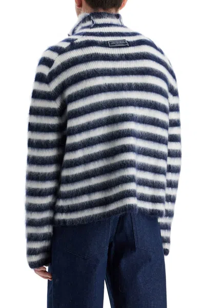 Jacquemus Two-tone Striped Mohair Blend Marina Sweater With Frog Closu In Black
