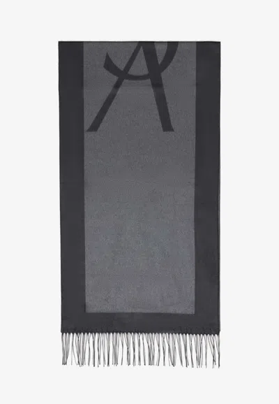 Saint Laurent Cassandre Jacquard Silk Scarf In Gray