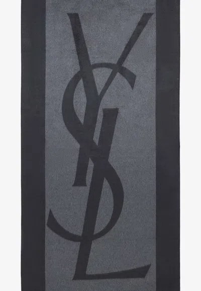 Saint Laurent Cassandre Jacquard Silk Scarf In Gray
