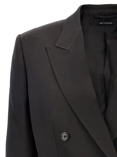 Tom Ford Silk And Wool Twill Double Breasted Jacket In Brown