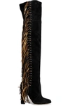 BRIAN ATWOOD Horsy metallic fringed suede over-the-knee boots