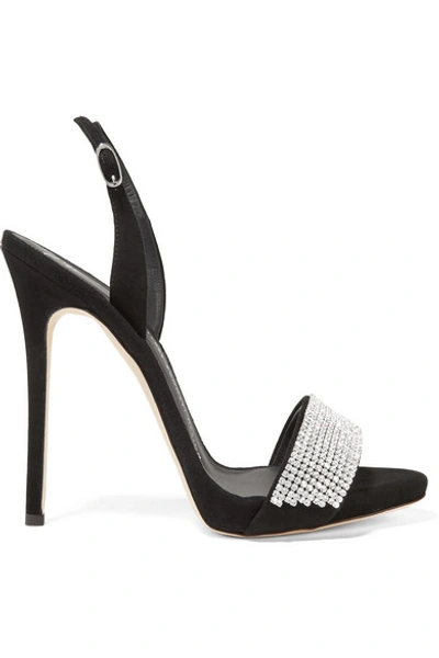 Shop Giuseppe Zanotti Crystal-embellished Suede Slingback Sandals In Black