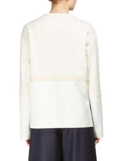 Shop Cedric Charlier Striped Long Sleeve Blouse In White/ivory