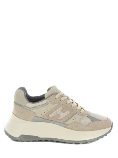 Hogan Leather Sneakers With Chunky Rubber Sole In Beige
