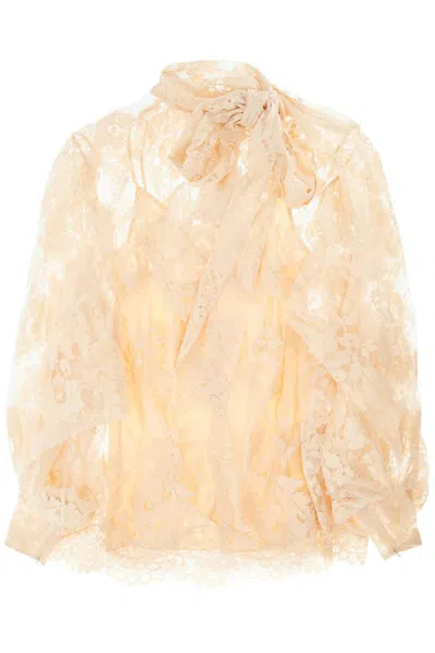 Zimmermann Illustration Pussy-bow Scalloped Cotton-blend Lace Blouse In Neutro