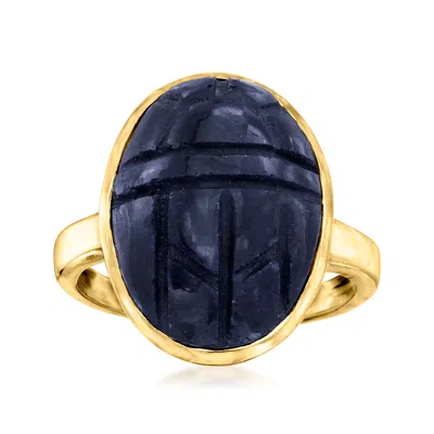 Ross-simons Sapphire Scarab Ring In 18kt Yellow Gold Over Sterling In Blue