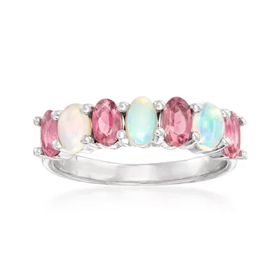 Ross-simons Opal And Pink Tourmaline Ring In Sterling Silver In White