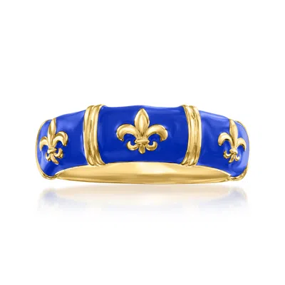 Ross-simons Blue Enamel Fleur-de-lis Ring In 18kt Gold Over Sterling In Yellow