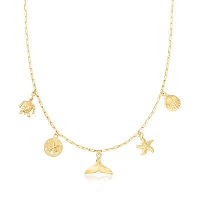 Ross-simons 18kt Gold Over Sterling Sea Life Charm Paper Clip Link Necklace In Multi