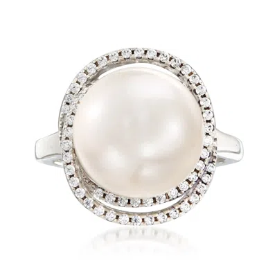 Ross-simons Italian 12mm Cultured Pearl And . Cz Ring In Sterling Silver In White