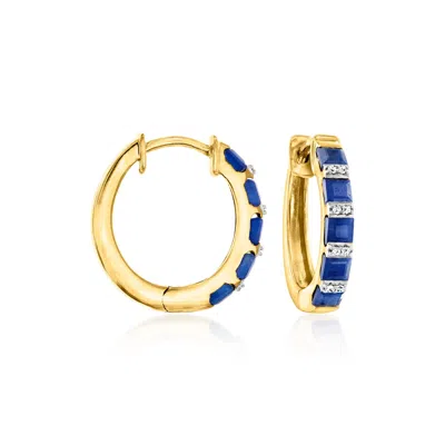 Ross-simons Sapphire Hoop Earrings With Diamond Accents In 18kt Gold Over Sterling In Blue