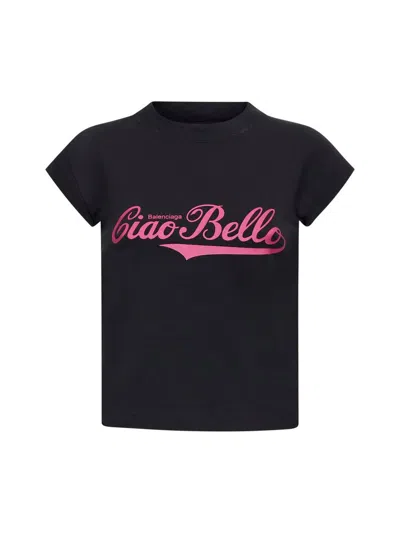 Balenciaga Printed Cropped T-shirt In Washed Black