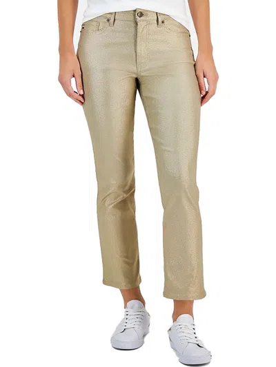 Tommy Hilfiger Plus Womens Metallic High Rise Skinny Jeans In Gold