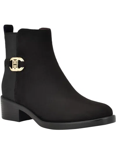 Tommy Hilfiger Imiera Womens Faux Suede Mixed Media Ankle Boots In Black