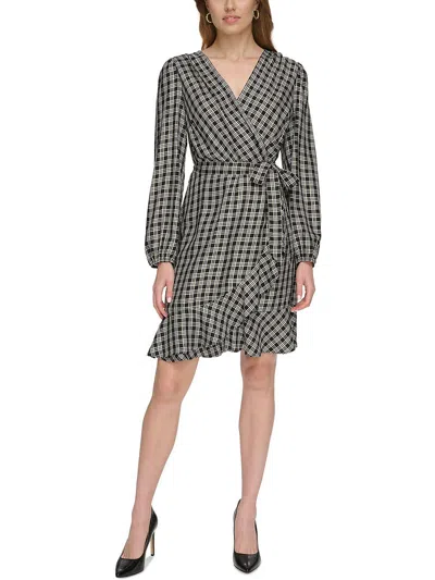 Tommy Hilfiger Womens Checker Ruffle Hem Wrap Dress In Multi