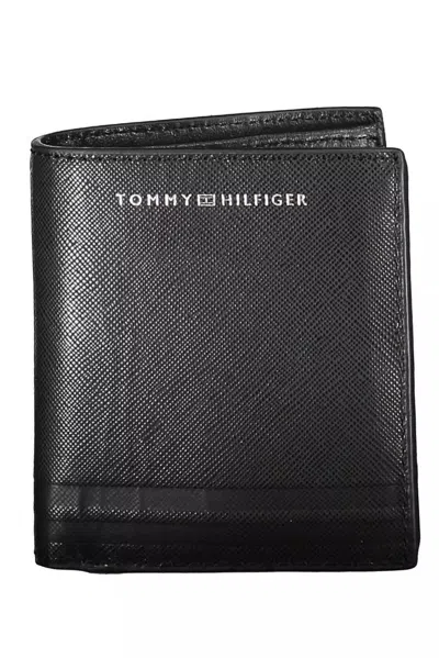 Tommy Hilfiger Sleek Black Leather Wallet With Coin Purse In Black
