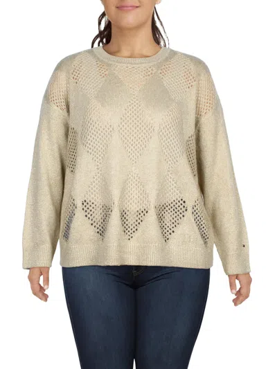 Tommy Hilfiger Plus Womens Open Stitch Argyle Crewneck Sweater In Multi