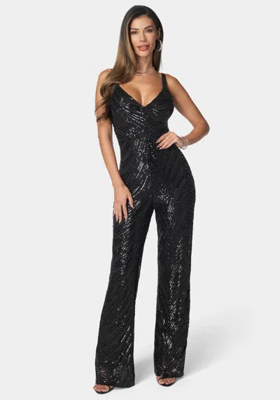 Bebe Sequin Jumpsuit In Black
