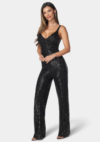 Bebe Sequin Jumpsuit In Black