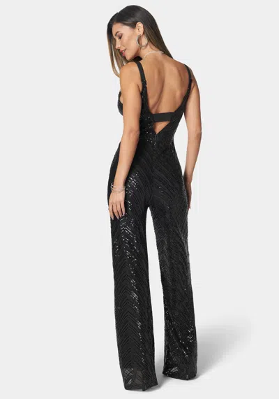 Bebe Sequin Jumpsuit In Black