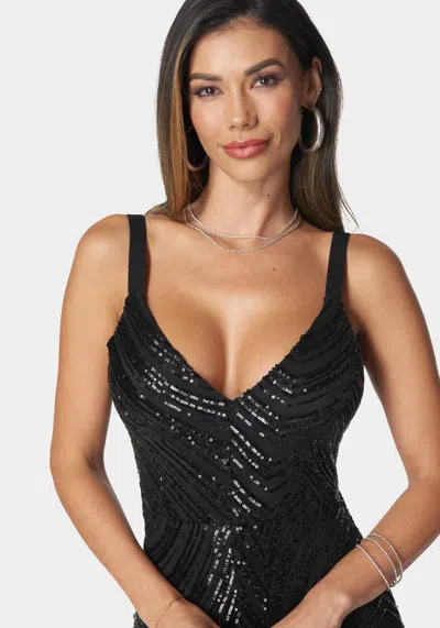 Bebe Sequin Jumpsuit In Black