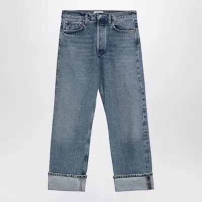 Shop Agolde Light Blue Fran Jeans In Organic Denim With Turn Ups