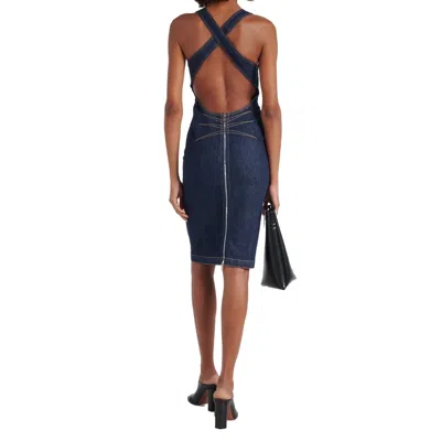 Alaïa Stretch Denim Midi Dress With Open Back