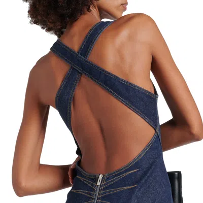 Alaïa Stretch Denim Midi Dress With Open Back