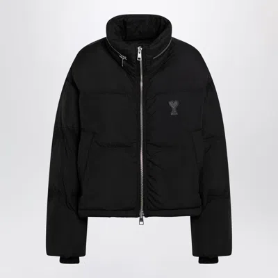 Ami Alexandre Mattiussi Black Down Jacket With Adc Embroidery And Removable Hood In Tech Fabric Woman