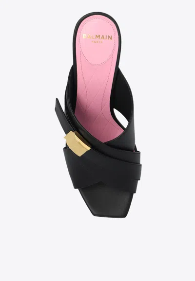 Balmain Crossover 75mm Leather Mules In Black