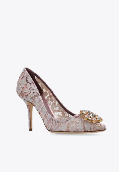 Dolce & Gabbana Bellucci 90 Taormina Lace Pumps With Brooch Detail In Pink