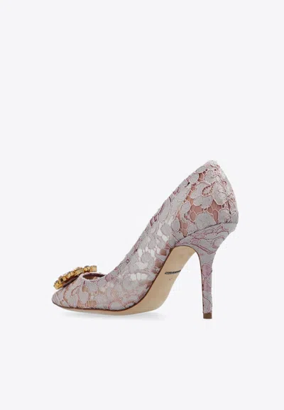 Dolce & Gabbana Bellucci 90 Taormina Lace Pumps With Brooch Detail In Pink